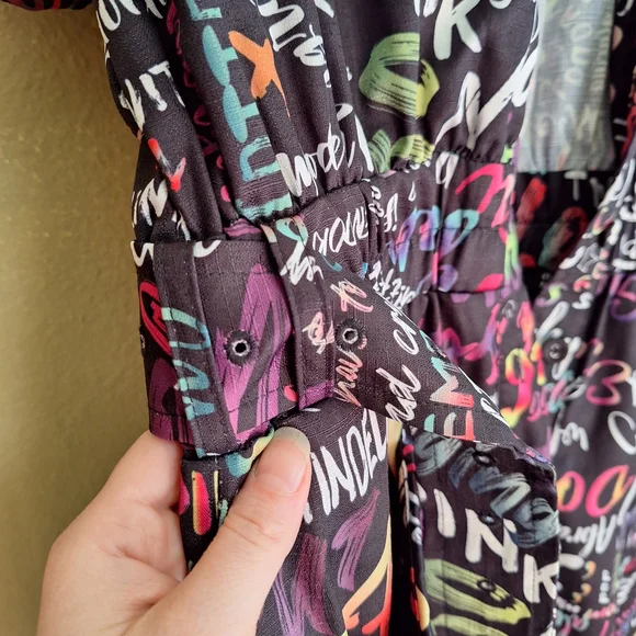 L'atiste Colorful Graffiti Print Full Length Belted Mechanic Style Jumpsuit - Picture 12 of 16